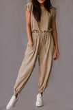 Cap Sleeve Open Back Drawstring Jogger Jumpsuit