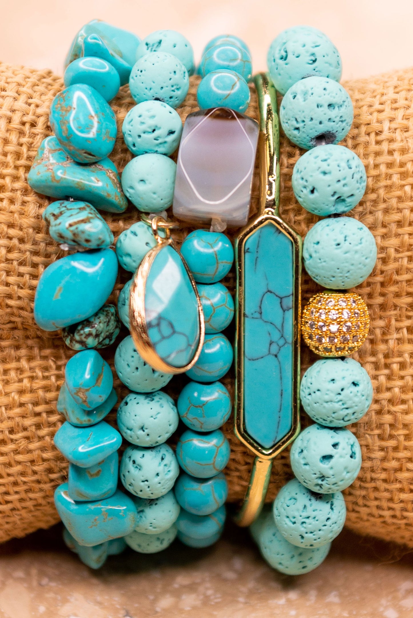 Teal beaded set w/ Gold cuff