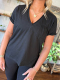 Black V-Neck Short Sleeve Top