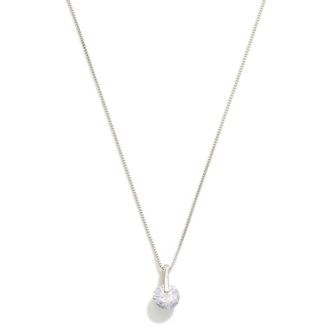SIlver box chain necklace with Cubic Zirconia Pendant