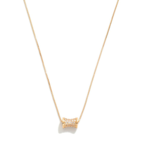 Gold box chain necklace w/ cylinder cubic zirconia pendant