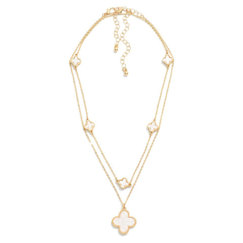 Two Piece Set Featuring Pearlescent Clover Stations and Pendant- gold