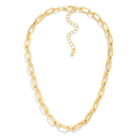 Simple Pressed Chain Link Necklace - Gold