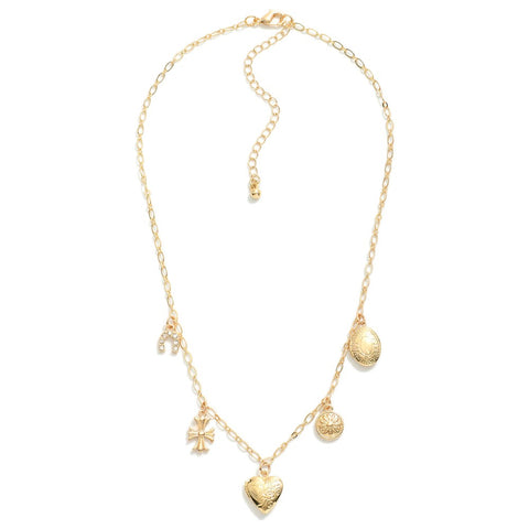 Chain link charm necklace- Gold