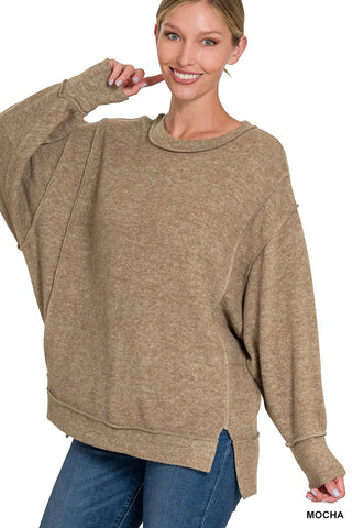 BRUSHED MELANGE HACCI OVERSIZED SWEATER - Mocha