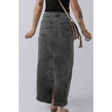 Denim Raw Hem Midi Skirt