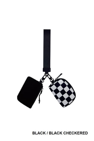 DUAL POUCH WRISTLET KEYCHAIN WALLET- BLACK/BLACK CHECKERED