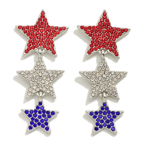 Linked rhinestone star earrings