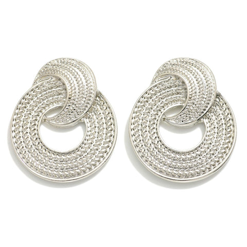 Silver Circular Drop Earring With Twisted Accent