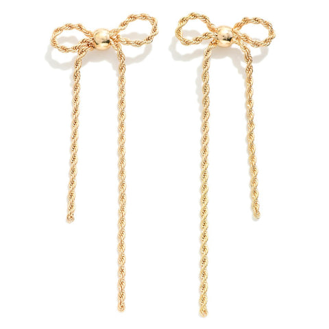 Coated Brass Rope Chain Bow Drop Earrings