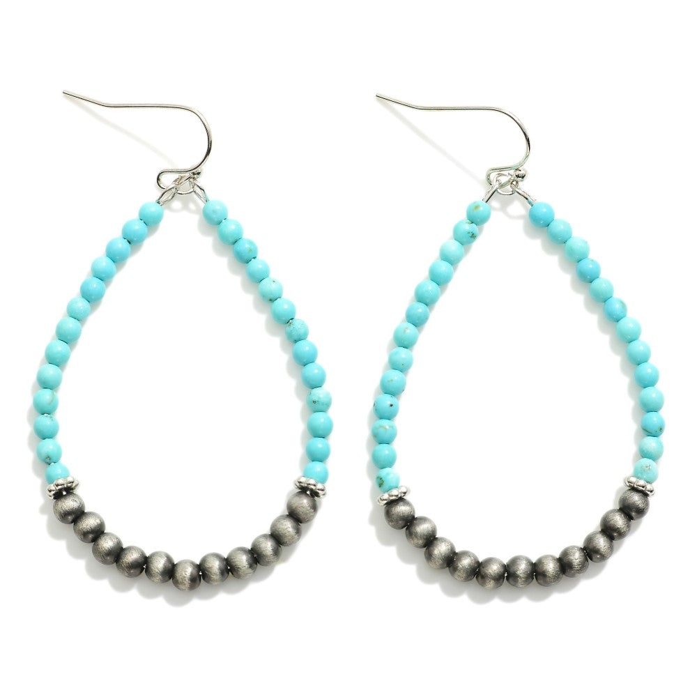 Metal Breaded teardrop earrings/ Teal