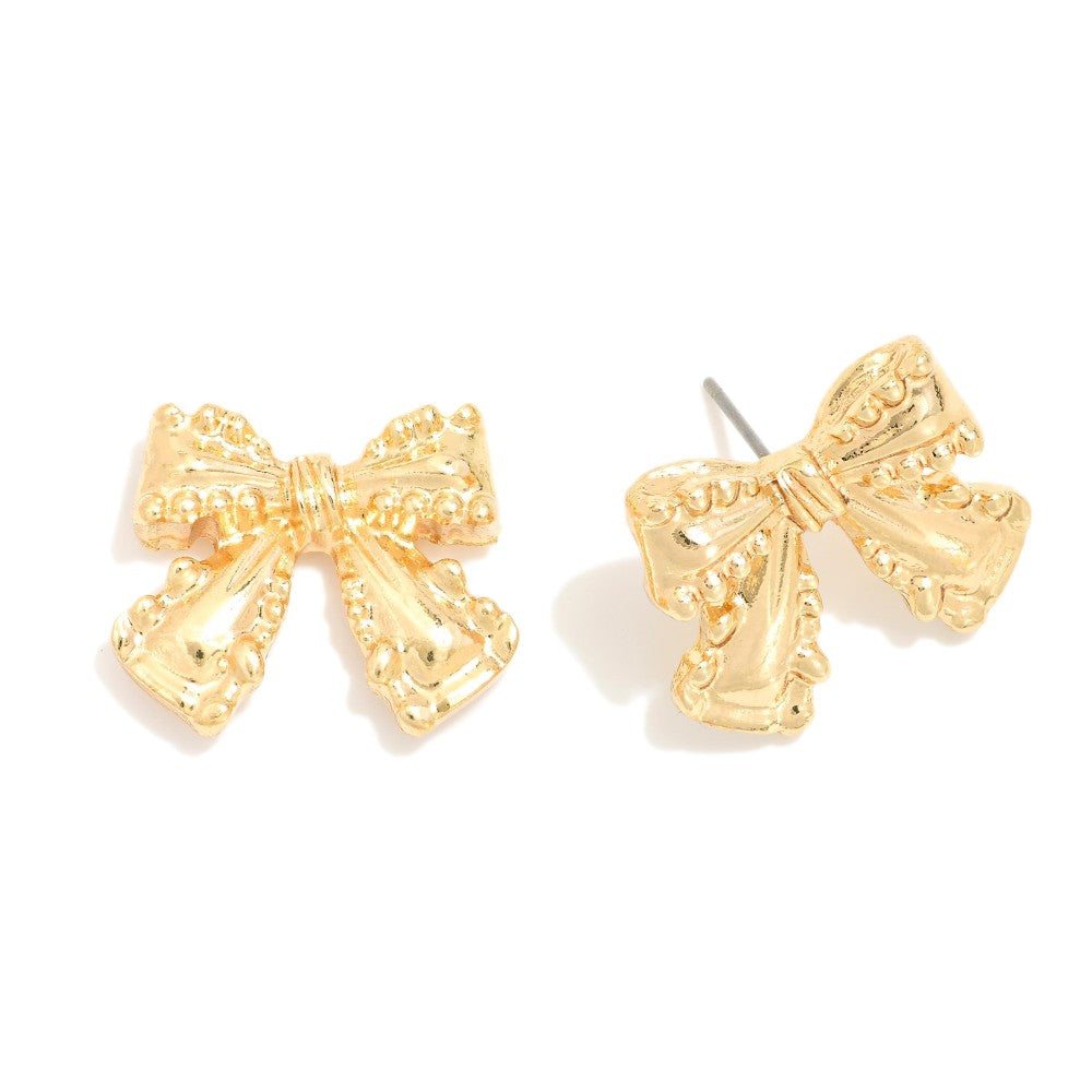 Gold Chunky Metal Bow Stud Earrings