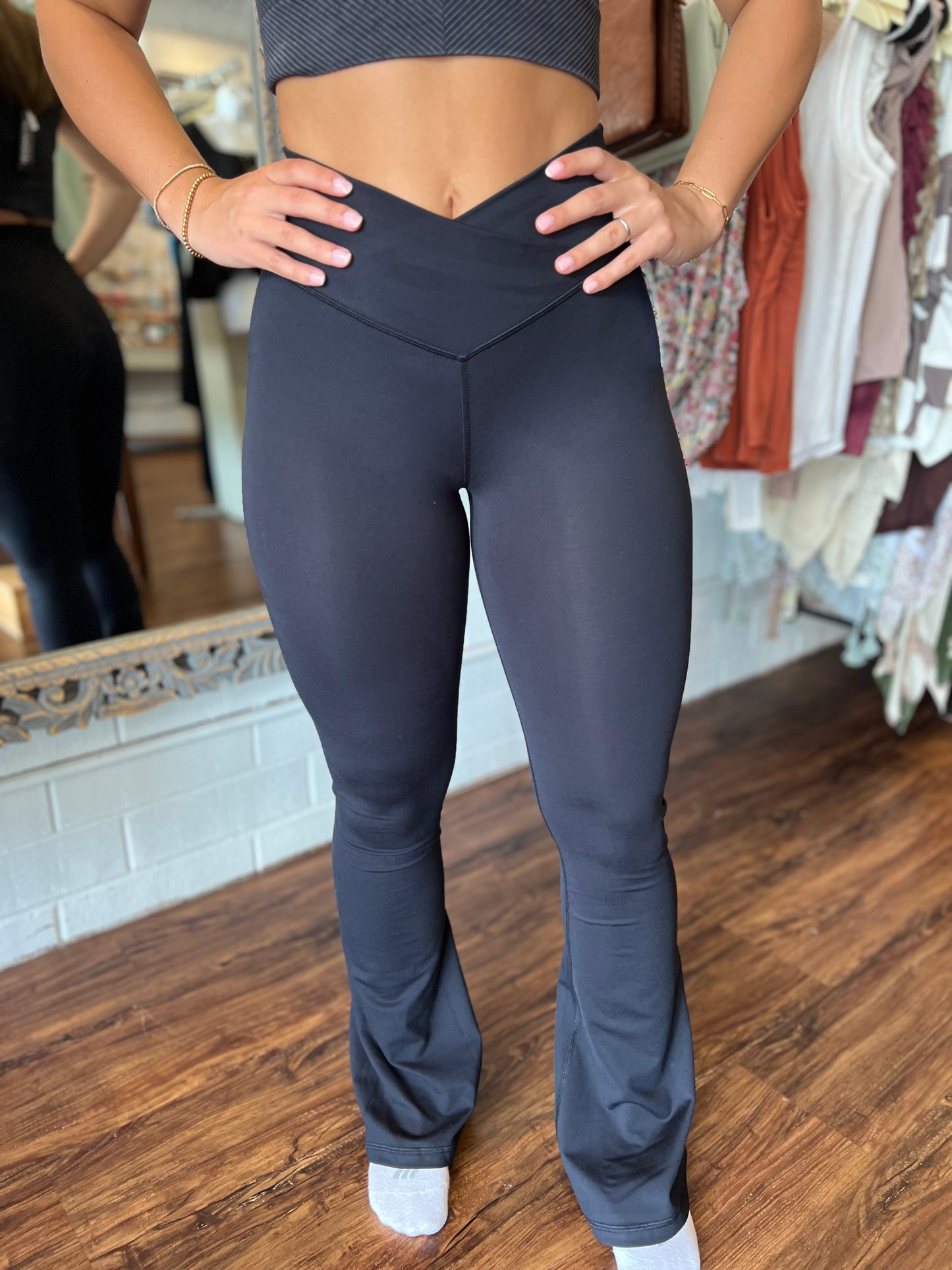 Crossover Waist Yoga Pants, BLACK