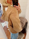 ACID WASH FLEECE OVERSIZED 1/4 ZIP KANGAROO HOODIE - Deep Camel