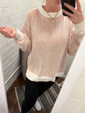 Brown Fall Stripe Textured Knit Loose Sweater