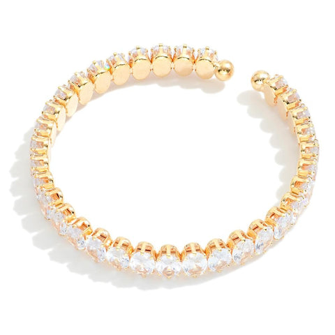 Cubic Zirconia Studded Cuff Bracelet- gold