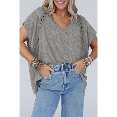 Lace Trim Oversized V-Neck Tee