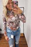 Floral Long Sleeve mesh top- Black/Brown Mix