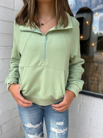 Fleece zip up sweatshirt/ Smoke Green