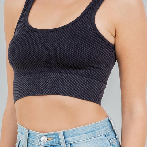 Mineral Washed Cropped Tank Top, Black