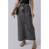 Denim Raw Hem Midi Skirt