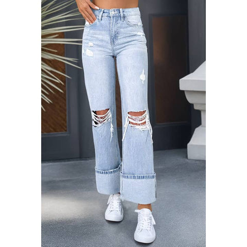 Light Wash Distressed Flare Jeans