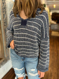 Stripped drop shoulder knit sweater