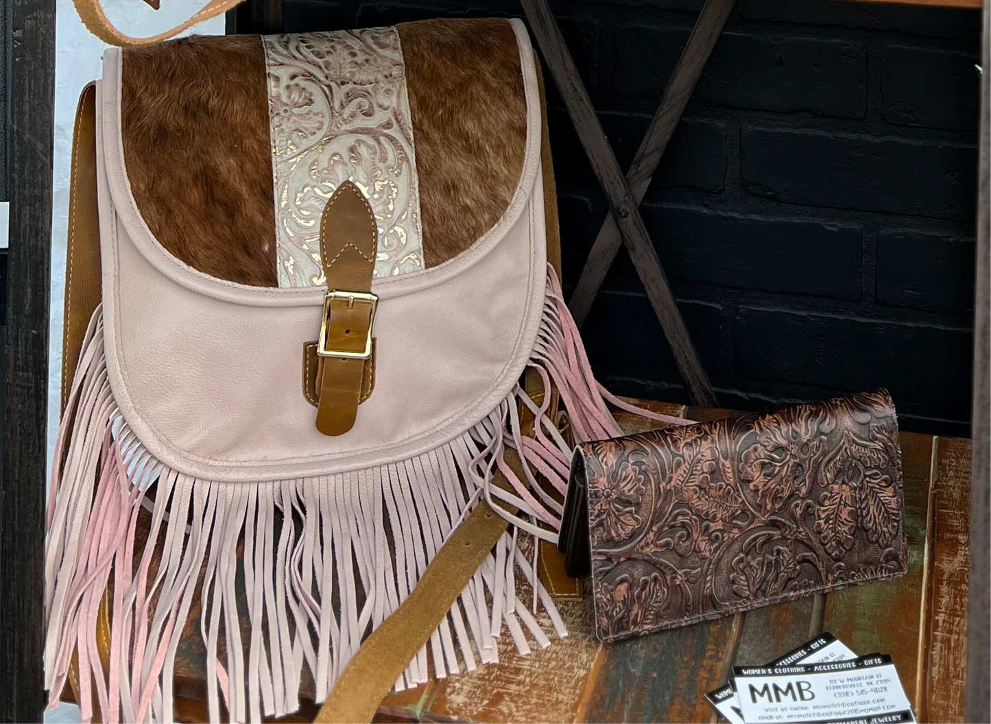 Rose Leather Fringe Crossbody