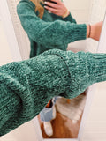 Round Neck Balloon Sleeve sweater- Dark Green