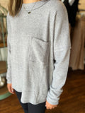 RIBBED BRUSHED SWEATER W/ POCKET - Heather grey