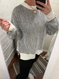 Black Fall Stripe Textured Knit Loose Sweater