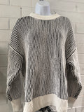 Black Fall Stripe Textured Knit Loose Sweater