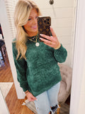 Round Neck Balloon Sleeve sweater- Dark Green