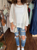 Hollow Out Knit Blouse, Ivory
