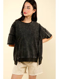 Round Neck Oversized Washed Casual Knit Top, Black