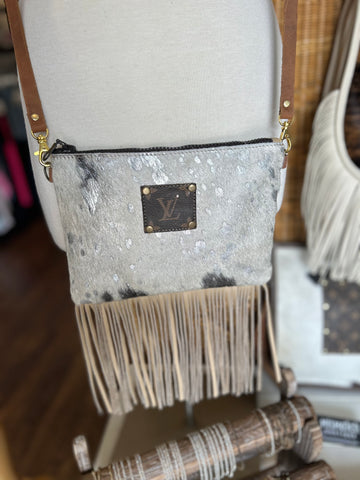 Cream fringe leather crossbody