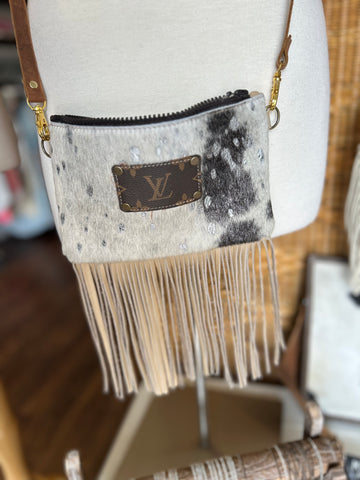 Cream fringe leather crossbody