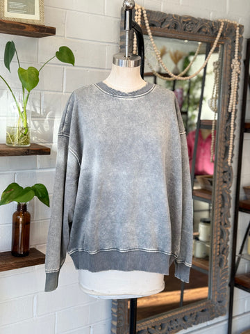 Acid Washed Oversized Pullover - Ash Jade