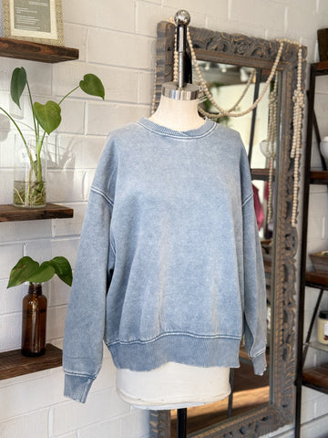 Acid Washed Oversized Pullover - Blue Grey