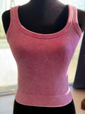 Stone Washed Ribbed Bralette- Hot Pink