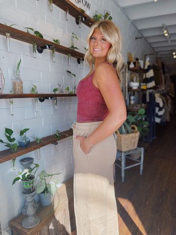 Stone Washed Ribbed Bralette - Cabernet